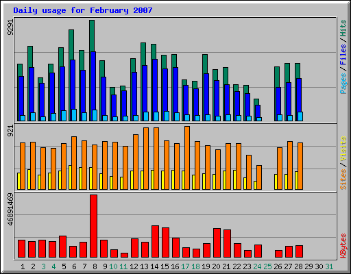 Daily usage for February 2007