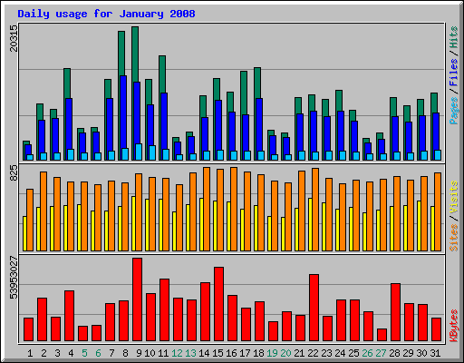 Daily usage for January 2008